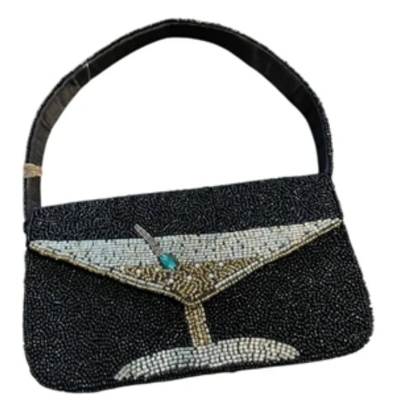 Handcrafted in India Beaded Martini with Olive Jewel Shoulder Bag NWT - Picture 3 of 6